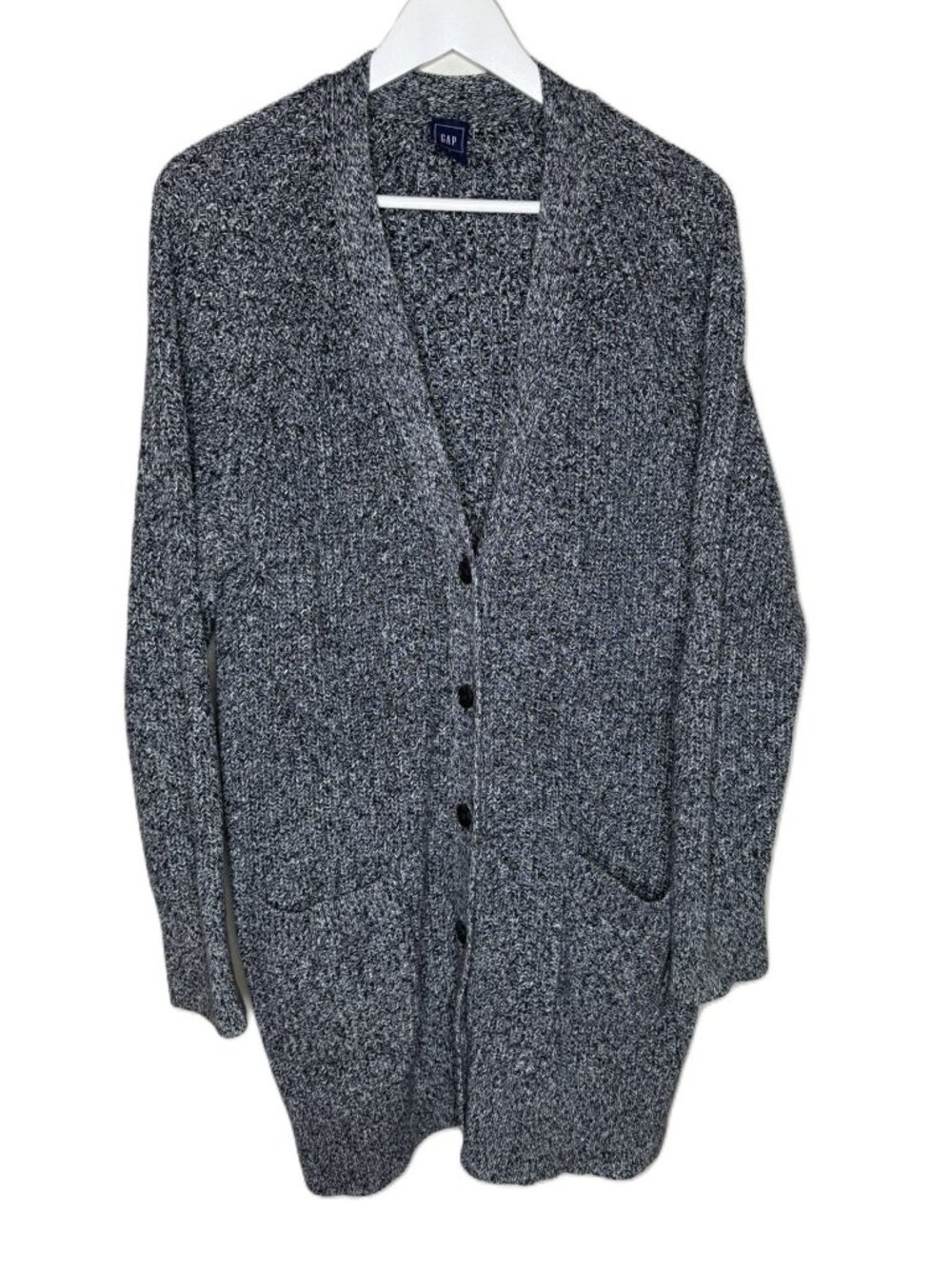 Gap Women's Black Heathered Super Thick Knit Longline Cardigan, Size Medium